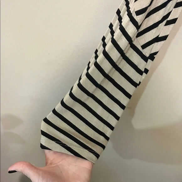 RXB Black and Beige Striped Asymmetrical Open Front Cardigan Style Top - Picture 4 of 14